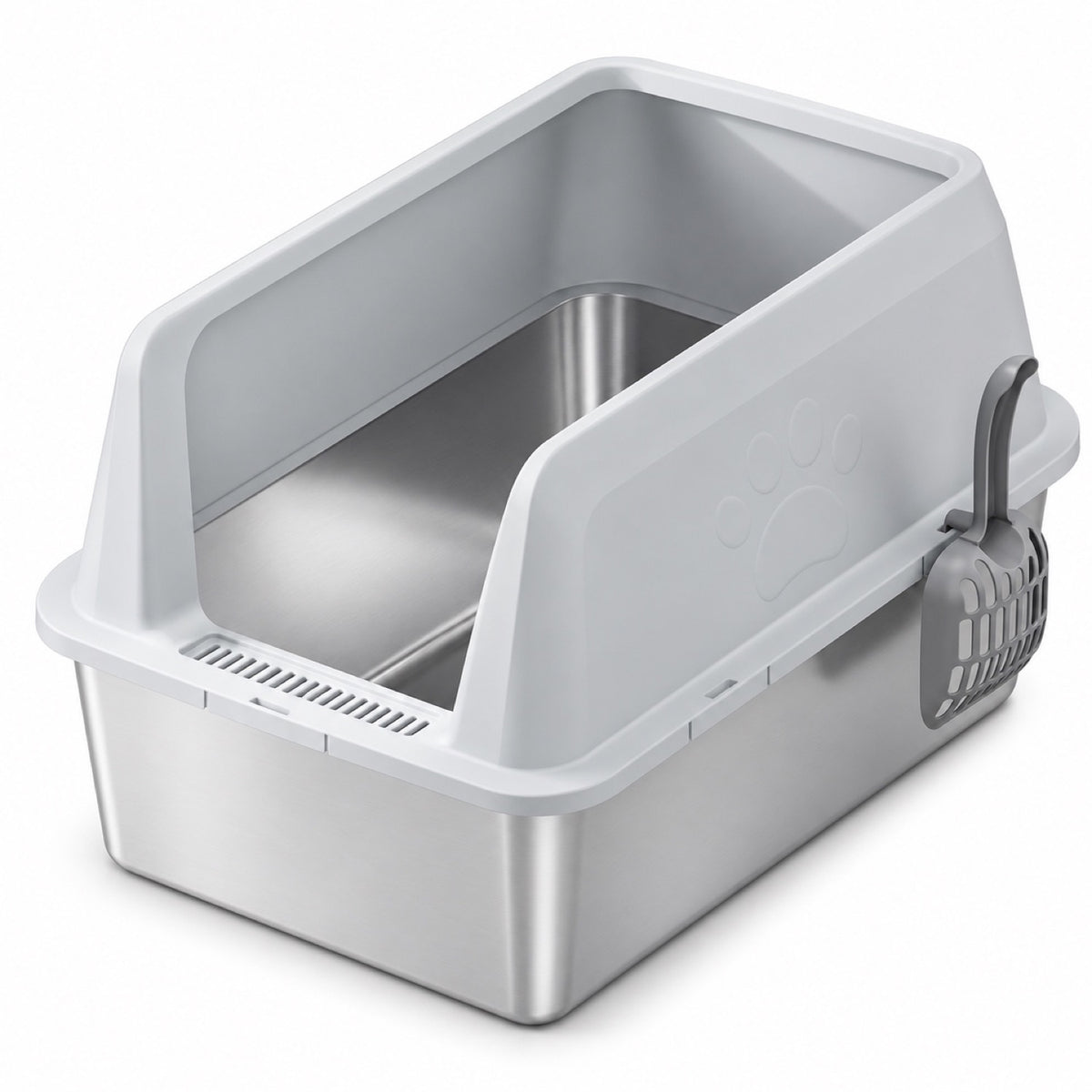 GAVPEPY Extra Large Stainless Steel Top-Entry High-Sided Cat Litter Box, 8 Options image 11 - DPlitterbox4-LightGray-60X40X40CM-WithScoop.jpg