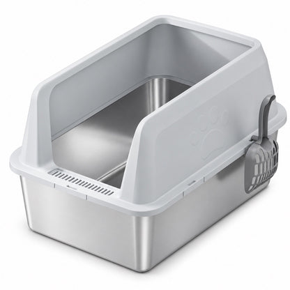 GAVPEPY Extra Large Stainless Steel Top-Entry High-Sided Cat Litter Box, 8 Options image 11 - DPlitterbox4-LightGray-60X40X40CM-WithScoop.jpg