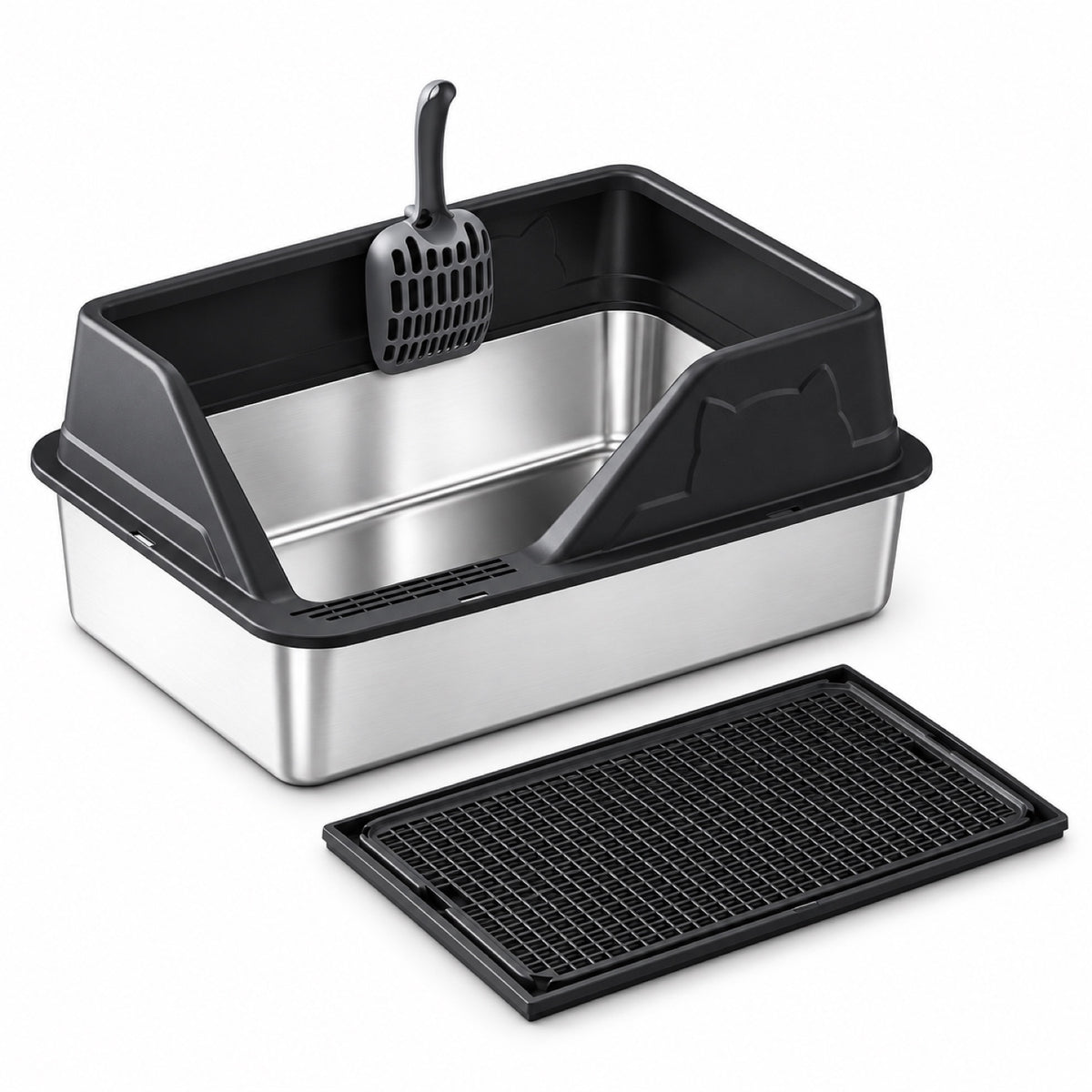 GAVPEPY Extra Large Stainless Steel High-Sided Cat Litter Box, 56 Options image 17 - DPlitterbox5-Black-50X35X23CM-V50.jpg