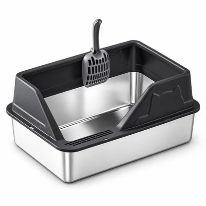 GAVPEPY Extra Large Stainless Steel High-Sided Cat Litter Box, 56 Options image 57 - DPlitterbox5-Black-50X35X23CM.jpg