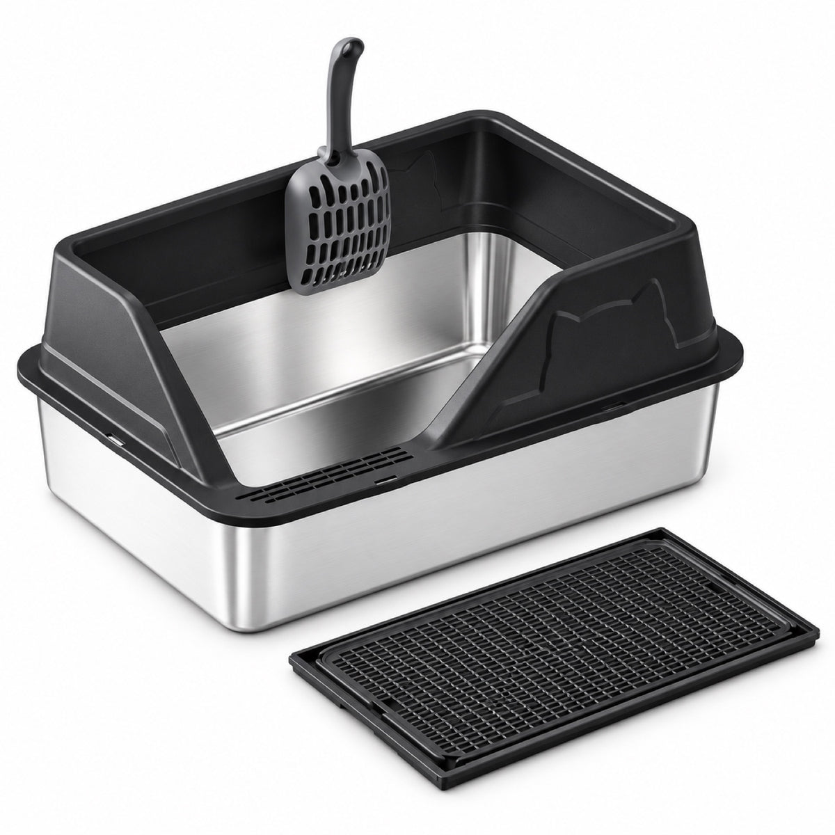 GAVPEPY Extra Large Stainless Steel High-Sided Cat Litter Box, 56 Options image 44 - DPlitterbox5-Black-50X35X28CM-V51.jpg