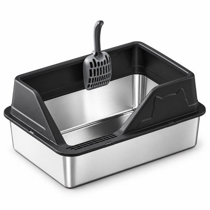 GAVPEPY Extra Large Stainless Steel High-Sided Cat Litter Box, 56 Options image 30 - DPlitterbox5-Black-50X35X28CM.jpg