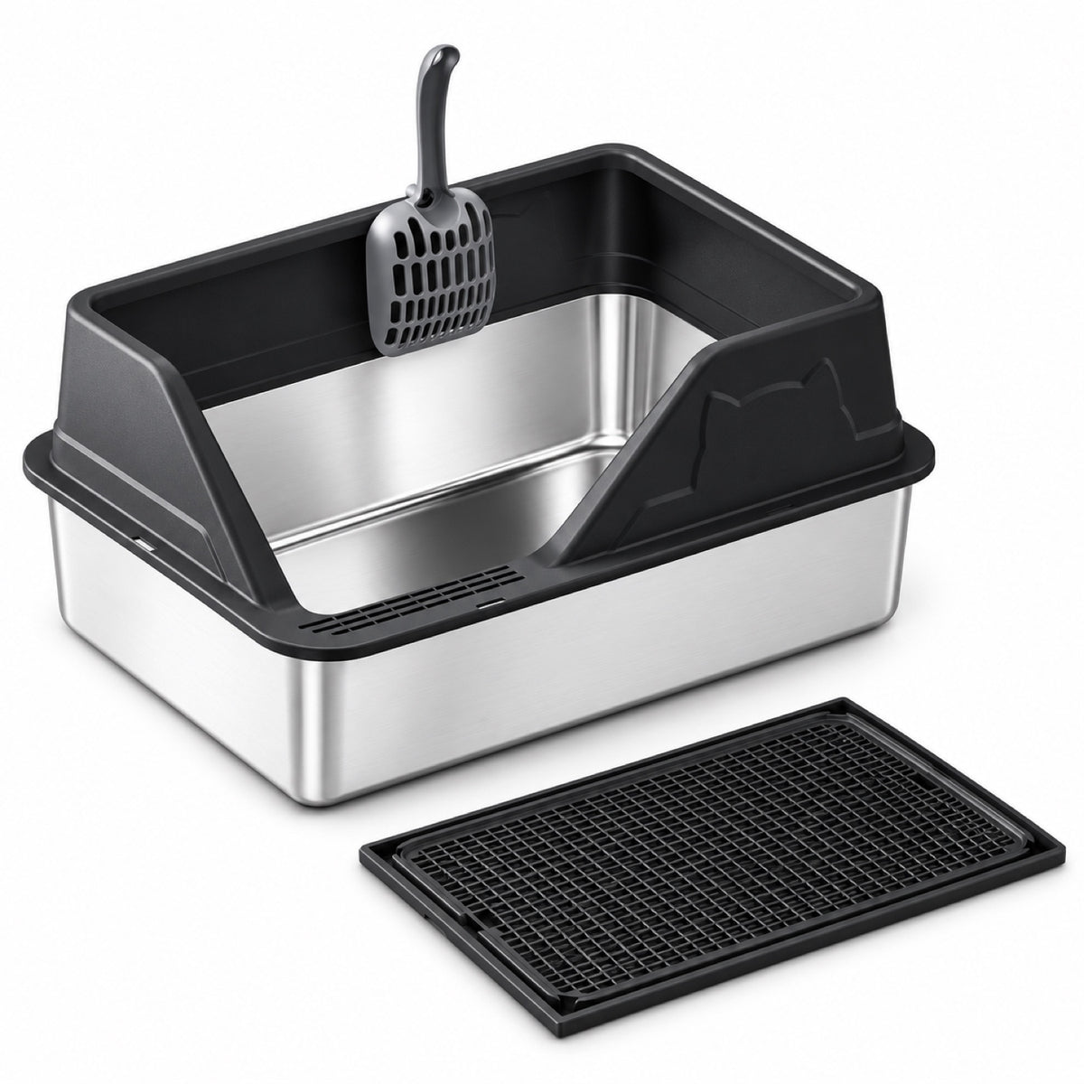 GAVPEPY Extra Large Stainless Steel High-Sided Cat Litter Box, 56 Options image 28 - DPlitterbox5-Black-50X35X33CM-V52.jpg