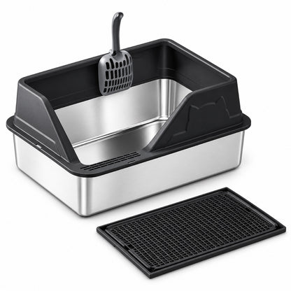 GAVPEPY Extra Large Stainless Steel High-Sided Cat Litter Box, 56 Options image 28 - DPlitterbox5-Black-50X35X33CM-V52.jpg