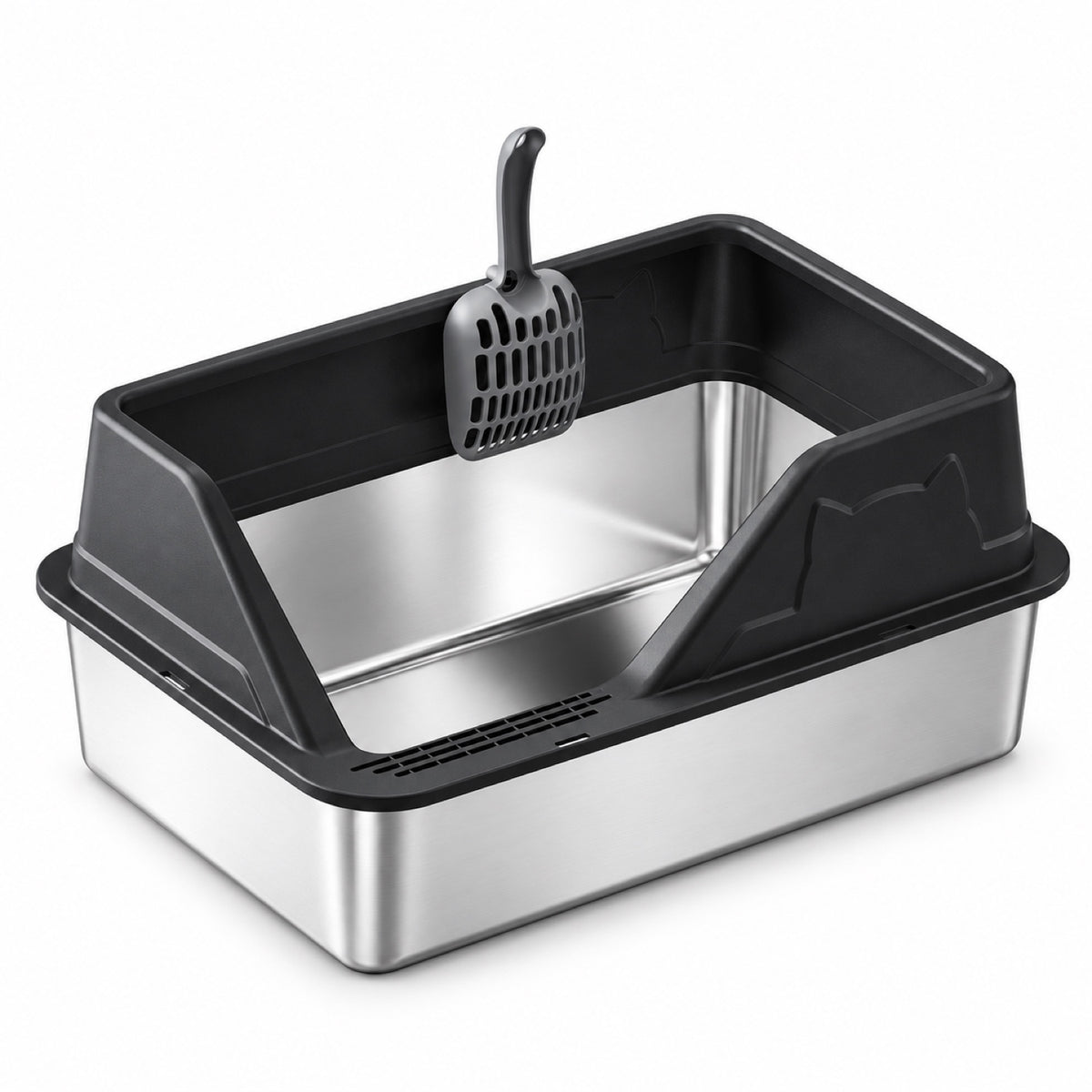 GAVPEPY Extra Large Stainless Steel High-Sided Cat Litter Box, 56 Options image 47 - DPlitterbox5-Black-50X35X33CM.jpg