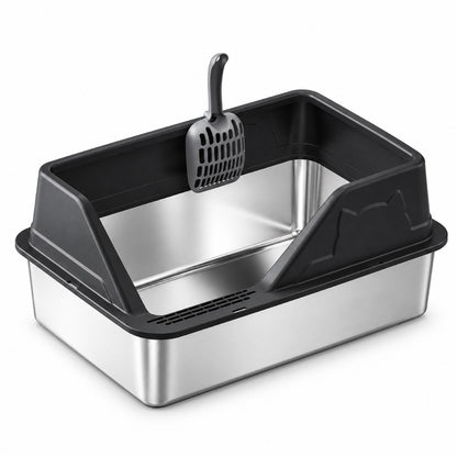 GAVPEPY Extra Large Stainless Steel High-Sided Cat Litter Box, 56 Options image 47 - DPlitterbox5-Black-50X35X33CM.jpg