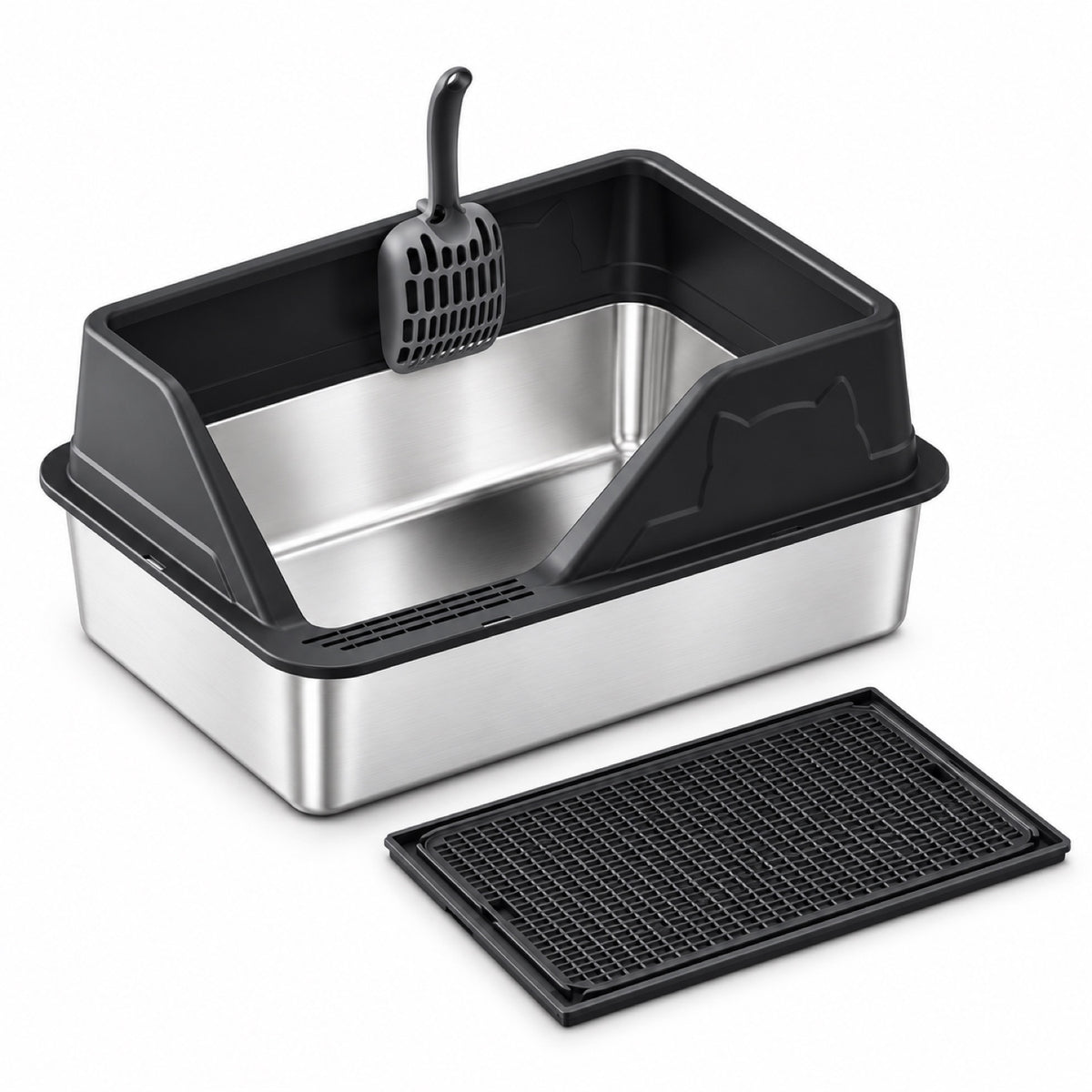GAVPEPY Extra Large Stainless Steel High-Sided Cat Litter Box, 56 Options image 22 - DPlitterbox5-Black-60X40X23CM-V53.jpg