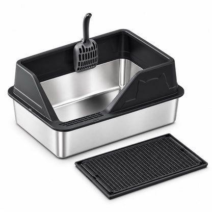 GAVPEPY Extra Large Stainless Steel High-Sided Cat Litter Box, 56 Options image 22 - DPlitterbox5-Black-60X40X23CM-V53.jpg