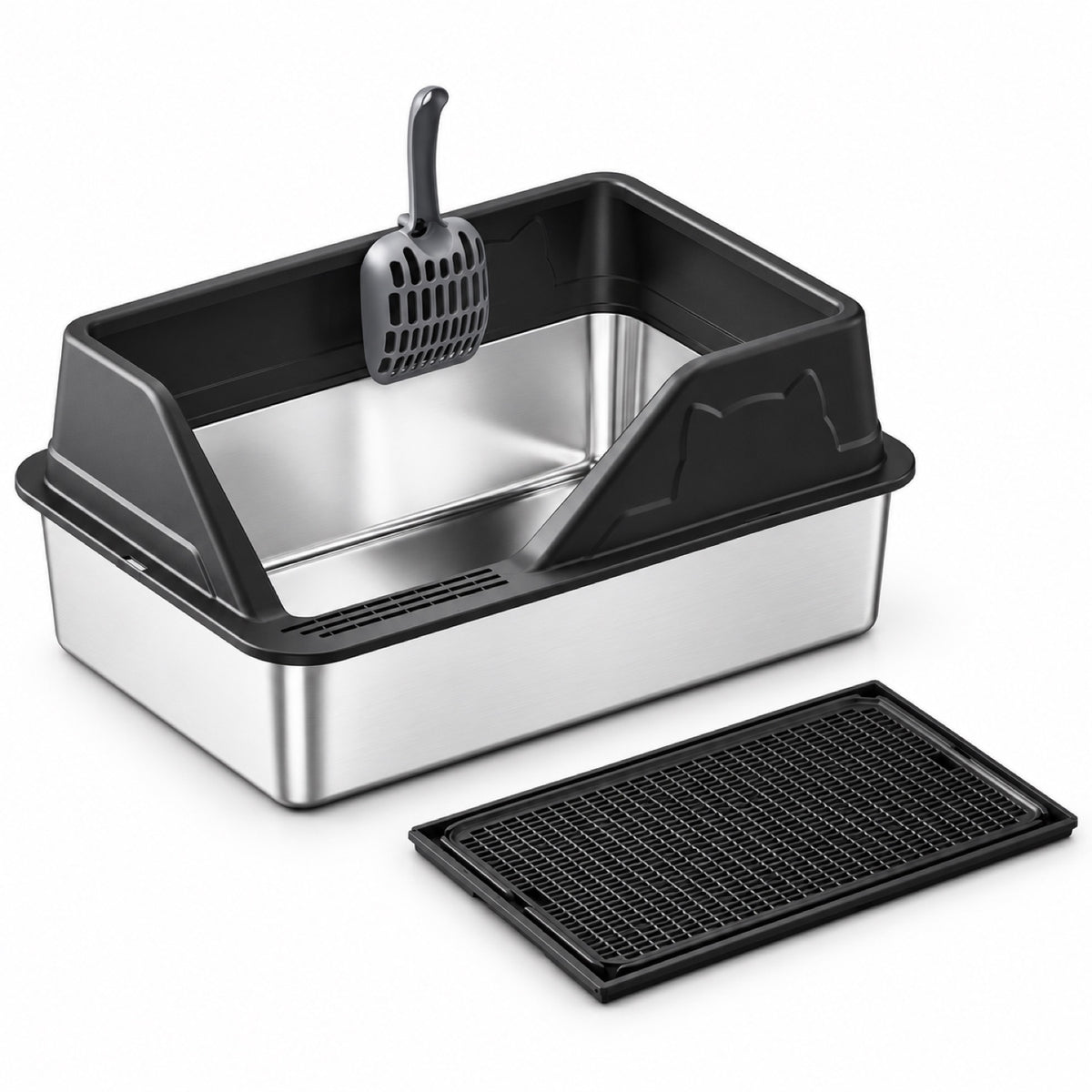 GAVPEPY Extra Large Stainless Steel High-Sided Cat Litter Box, 56 Options image 51 - DPlitterbox5-Black-60X40X26CM-V54.jpg