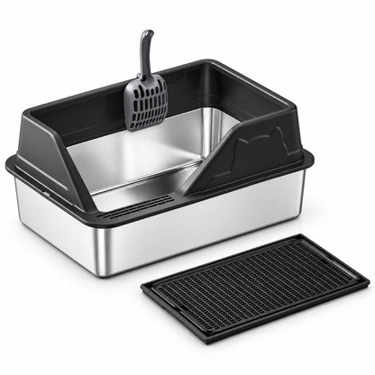 GAVPEPY Extra Large Stainless Steel High-Sided Cat Litter Box, 56 Options image 51 - DPlitterbox5-Black-60X40X26CM-V54.jpg