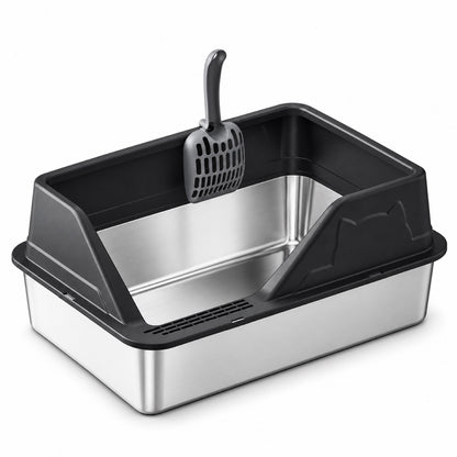 GAVPEPY Extra Large Stainless Steel High-Sided Cat Litter Box, 56 Options image 21 - DPlitterbox5-Black-60X40X28CM.jpg
