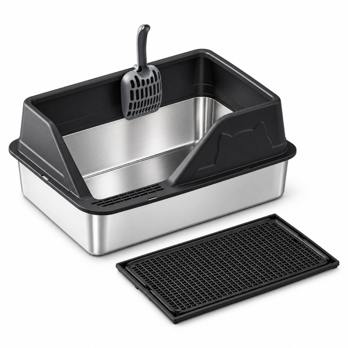 GAVPEPY Extra Large Stainless Steel High-Sided Cat Litter Box, 56 Options image 39 - DPlitterbox5-Black-60X40X33CM-V56.jpg