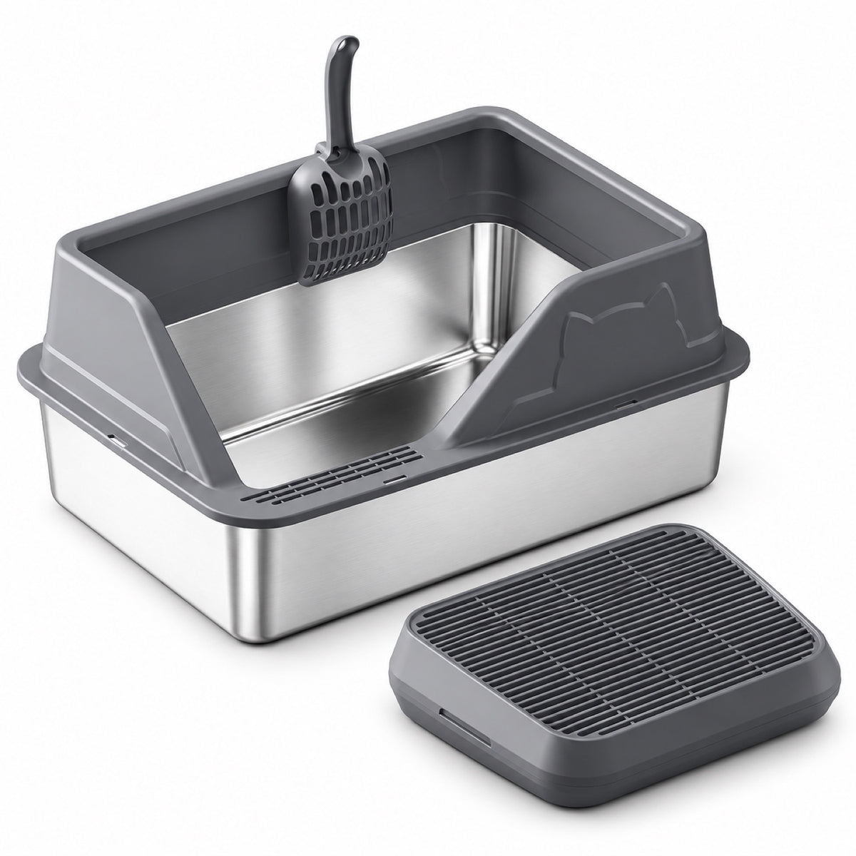 GAVPEPY Extra Large Stainless Steel High-Sided Cat Litter Box, 56 Options image 29 - DPlitterbox5-DarkGray-50X35X23CM-V22.jpg