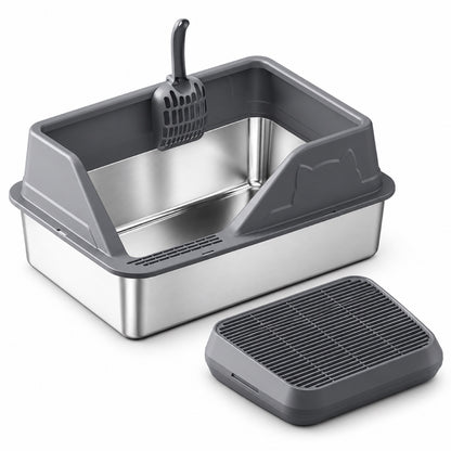 GAVPEPY Extra Large Stainless Steel High-Sided Cat Litter Box, 56 Options image 29 - DPlitterbox5-DarkGray-50X35X23CM-V22.jpg