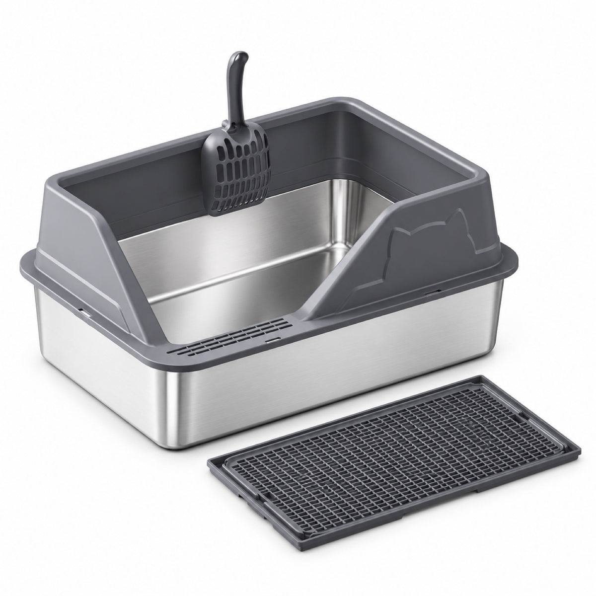 GAVPEPY Extra Large Stainless Steel High-Sided Cat Litter Box, 56 Options image 61 - DPlitterbox5-DarkGray-50X35X23CM-V36.jpg