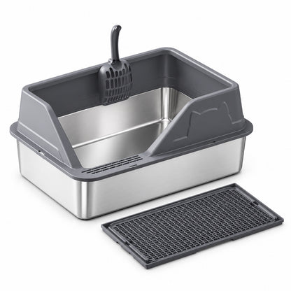 GAVPEPY Extra Large Stainless Steel High-Sided Cat Litter Box, 56 Options image 61 - DPlitterbox5-DarkGray-50X35X23CM-V36.jpg