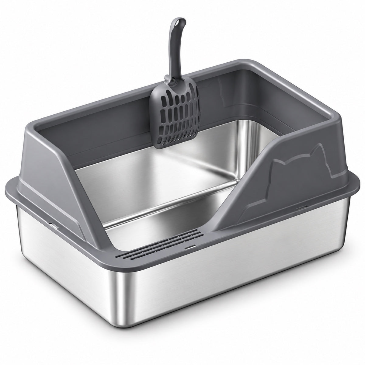 GAVPEPY Extra Large Stainless Steel High-Sided Cat Litter Box, 56 Options image 42 - DPlitterbox5-DarkGray-50X35X23CM.jpg