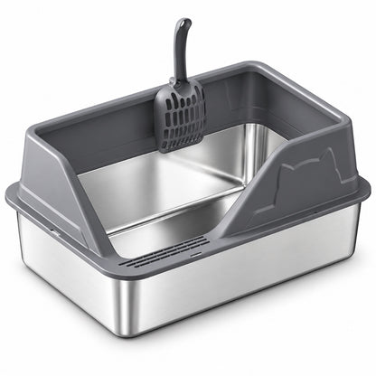 GAVPEPY Extra Large Stainless Steel High-Sided Cat Litter Box, 56 Options image 42 - DPlitterbox5-DarkGray-50X35X23CM.jpg