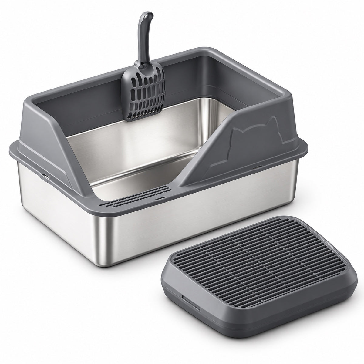 GAVPEPY Extra Large Stainless Steel High-Sided Cat Litter Box, 56 Options image 62 - DPlitterbox5-DarkGray-50X35X28CM-V23.jpg