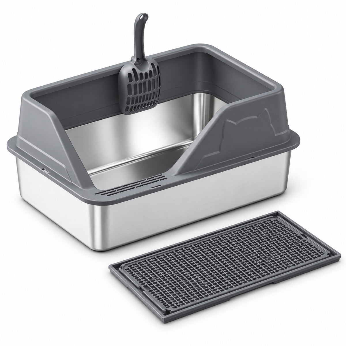 GAVPEPY Extra Large Stainless Steel High-Sided Cat Litter Box, 56 Options image 31 - DPlitterbox5-DarkGray-50X35X28CM-V37.jpg