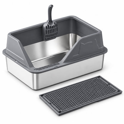 GAVPEPY Extra Large Stainless Steel High-Sided Cat Litter Box, 56 Options image 31 - DPlitterbox5-DarkGray-50X35X28CM-V37.jpg
