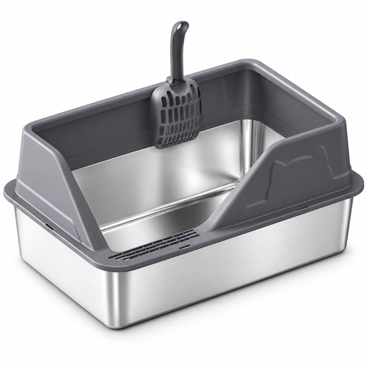GAVPEPY Extra Large Stainless Steel High-Sided Cat Litter Box, 56 Options image 12 - DPlitterbox5-DarkGray-50X35X28CM.jpg