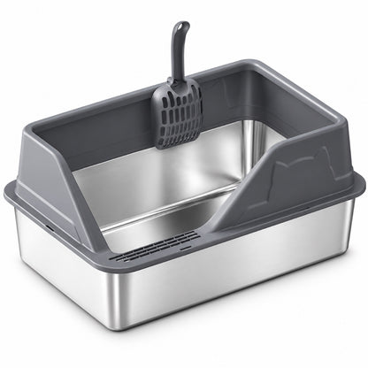 GAVPEPY Extra Large Stainless Steel High-Sided Cat Litter Box, 56 Options image 12 - DPlitterbox5-DarkGray-50X35X28CM.jpg