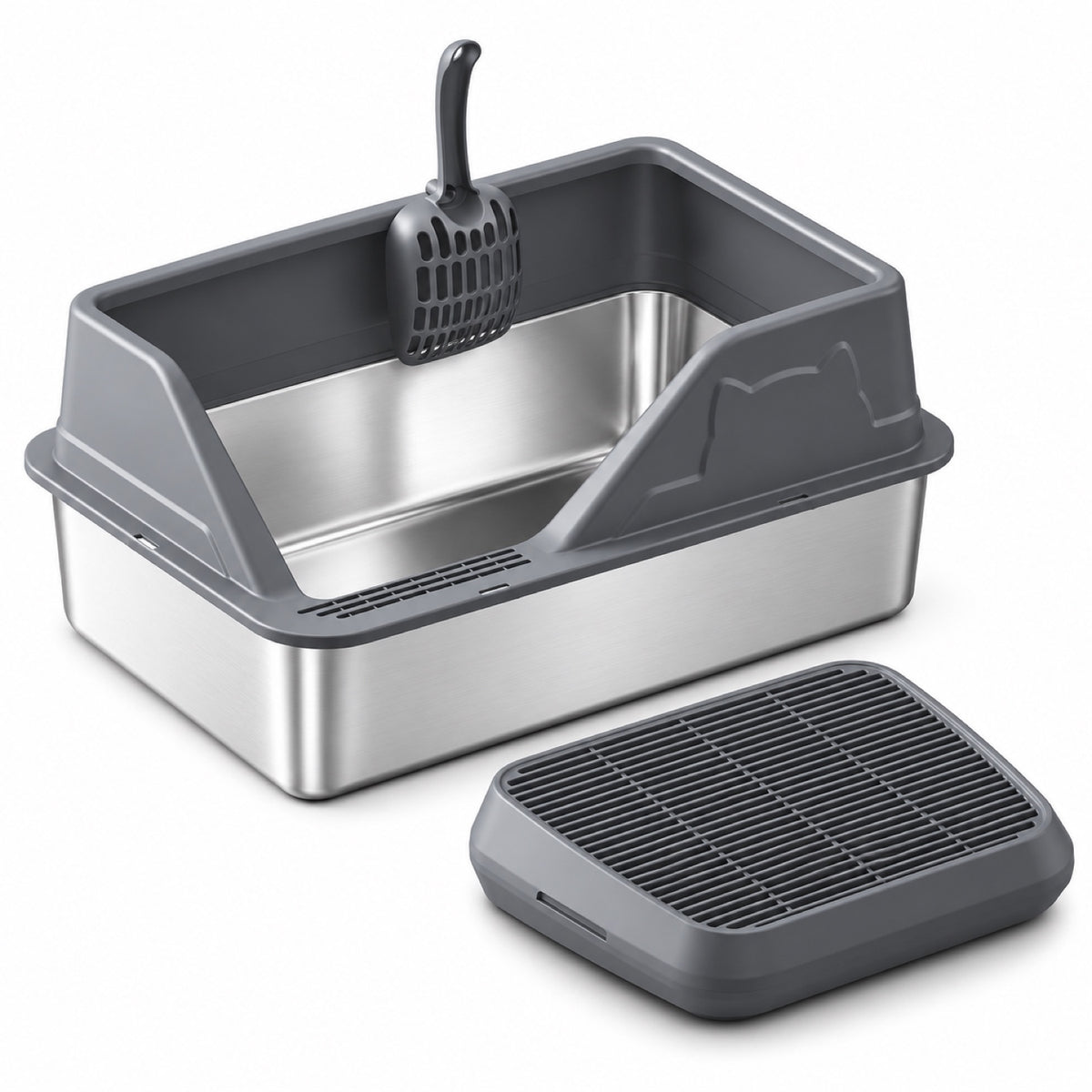 GAVPEPY Extra Large Stainless Steel High-Sided Cat Litter Box, 56 Options image 14 - DPlitterbox5-DarkGray-50X35X33CM-V24.jpg