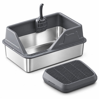 GAVPEPY Extra Large Stainless Steel High-Sided Cat Litter Box, 56 Options image 14 - DPlitterbox5-DarkGray-50X35X33CM-V24.jpg