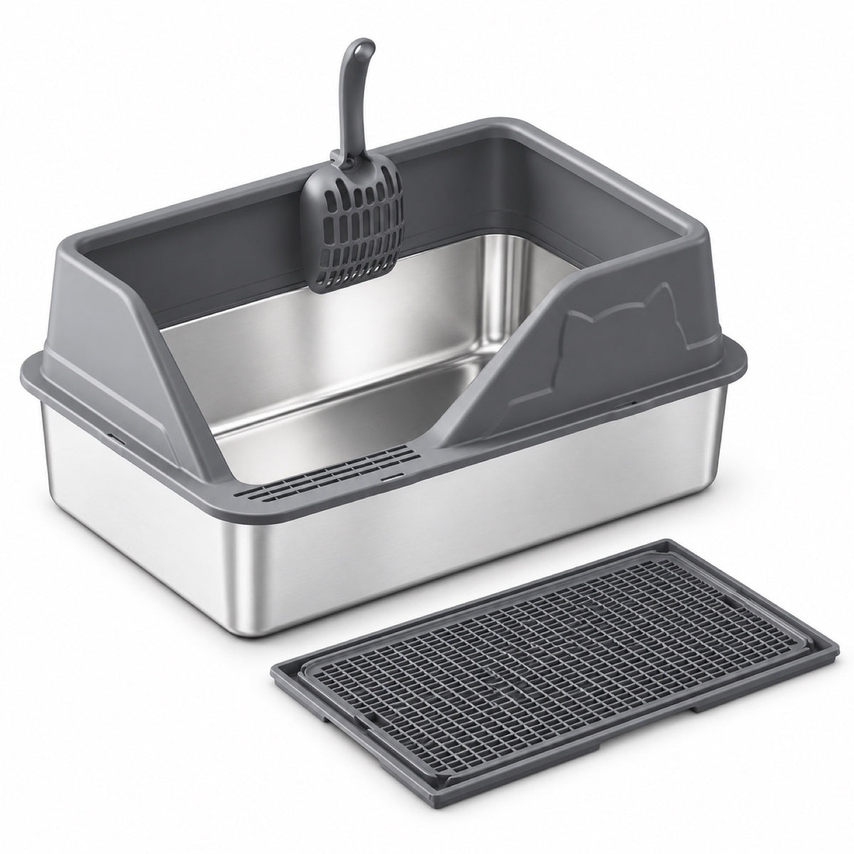 GAVPEPY Extra Large Stainless Steel High-Sided Cat Litter Box, 56 Options image 15 - DPlitterbox5-DarkGray-50X35X33CM-V38.jpg