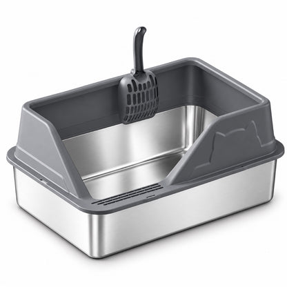 GAVPEPY Extra Large Stainless Steel High-Sided Cat Litter Box, 56 Options image 26 - DPlitterbox5-DarkGray-50X35X33CM.jpg