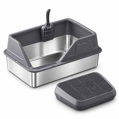 GAVPEPY Extra Large Stainless Steel High-Sided Cat Litter Box, 56 Options image 18 - DPlitterbox5-DarkGray-60X40X23CM-V25.jpg