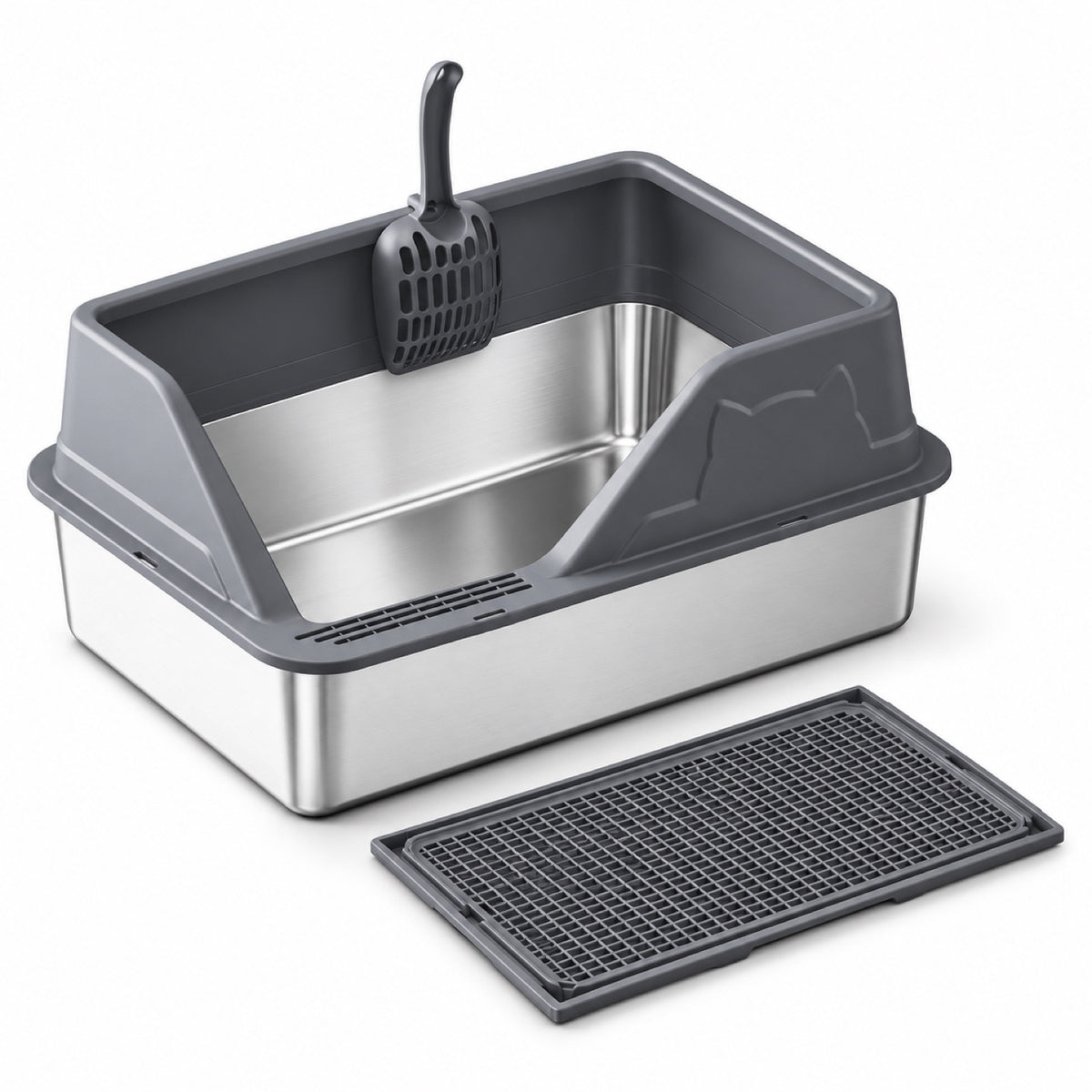 GAVPEPY Extra Large Stainless Steel High-Sided Cat Litter Box, 56 Options image 24 - DPlitterbox5-DarkGray-60X40X23CM-V39.jpg
