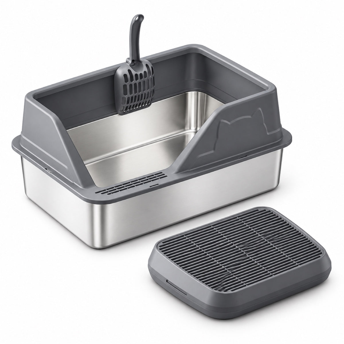 GAVPEPY Extra Large Stainless Steel High-Sided Cat Litter Box, 56 Options image 38 - DPlitterbox5-DarkGray-60X40X26CM-V26.jpg