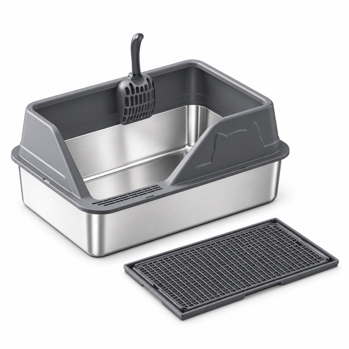 GAVPEPY Extra Large Stainless Steel High-Sided Cat Litter Box, 56 Options image 52 - DPlitterbox5-DarkGray-60X40X26CM-V40.jpg