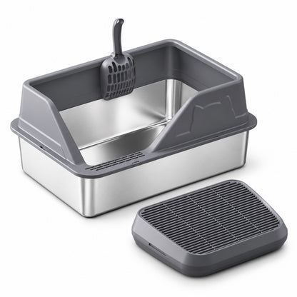 GAVPEPY Extra Large Stainless Steel High-Sided Cat Litter Box, 56 Options image 35 - DPlitterbox5-DarkGray-60X40X28CM-V27.jpg