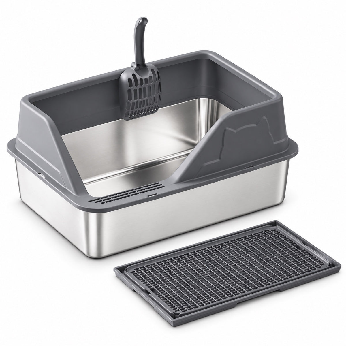 GAVPEPY Extra Large Stainless Steel High-Sided Cat Litter Box, 56 Options image 16 - DPlitterbox5-DarkGray-60X40X28CM-V41.jpg
