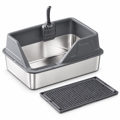 GAVPEPY Extra Large Stainless Steel High-Sided Cat Litter Box, 56 Options image 16 - DPlitterbox5-DarkGray-60X40X28CM-V41.jpg