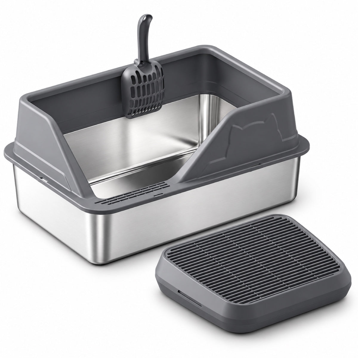 GAVPEPY Extra Large Stainless Steel High-Sided Cat Litter Box, 56 Options image 59 - DPlitterbox5-DarkGray-60X40X33CM-V28.jpg
