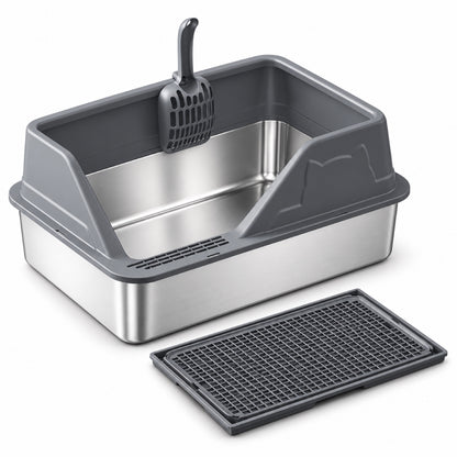 GAVPEPY Extra Large Stainless Steel High-Sided Cat Litter Box, 56 Options image 9 - DPlitterbox5-DarkGray-60X40X33CM-V42.jpg