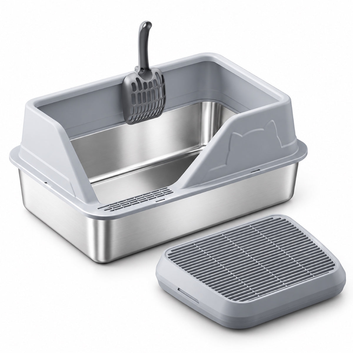 GAVPEPY Extra Large Stainless Steel High-Sided Cat Litter Box, 56 Options image 19 - DPlitterbox5-LightGray-50X35X23CM-V29.jpg