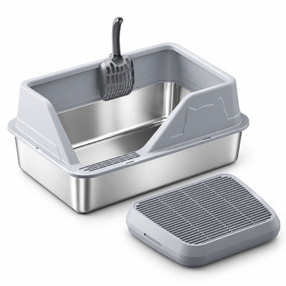 GAVPEPY Extra Large Stainless Steel High-Sided Cat Litter Box, 56 Options image 19 - DPlitterbox5-LightGray-50X35X23CM-V29.jpg