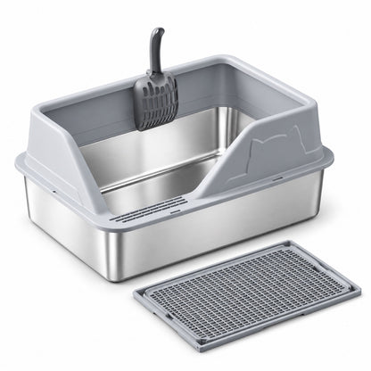 GAVPEPY Extra Large Stainless Steel High-Sided Cat Litter Box, 56 Options image 41 - DPlitterbox5-LightGray-50X35X23CM-V43.jpg