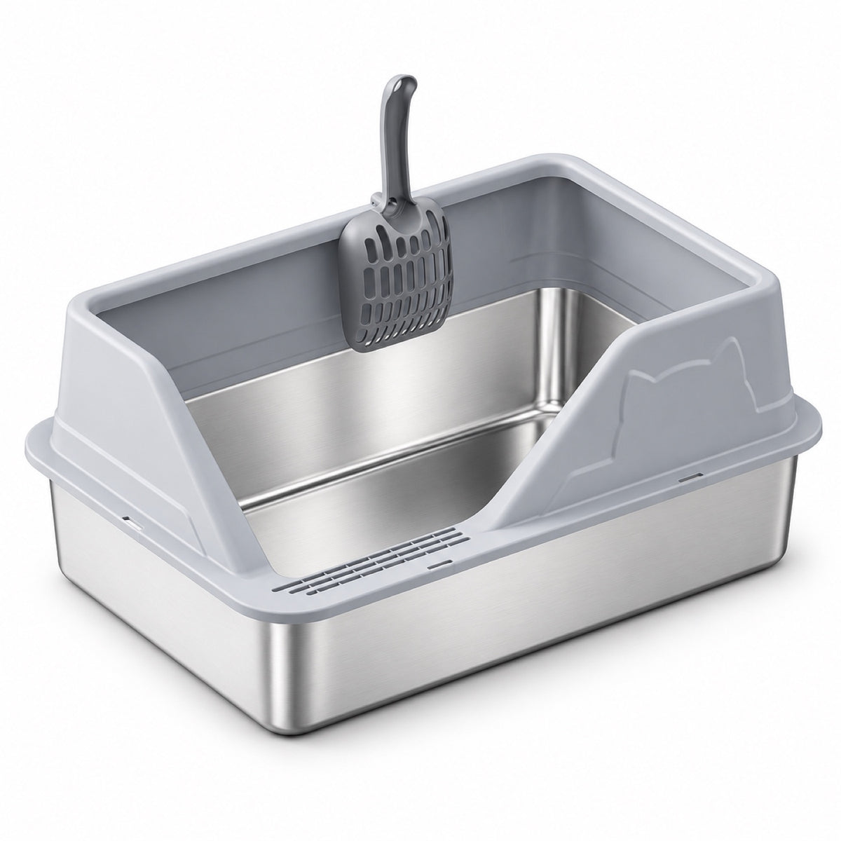 GAVPEPY Extra Large Stainless Steel High-Sided Cat Litter Box, 56 Options image 20 - DPlitterbox5-LightGray-50X35X23CM.jpg