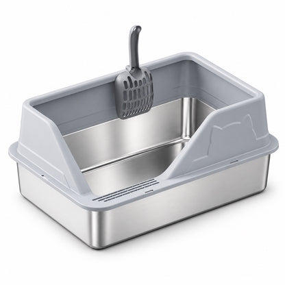 GAVPEPY Extra Large Stainless Steel High-Sided Cat Litter Box, 56 Options image 20 - DPlitterbox5-LightGray-50X35X23CM.jpg
