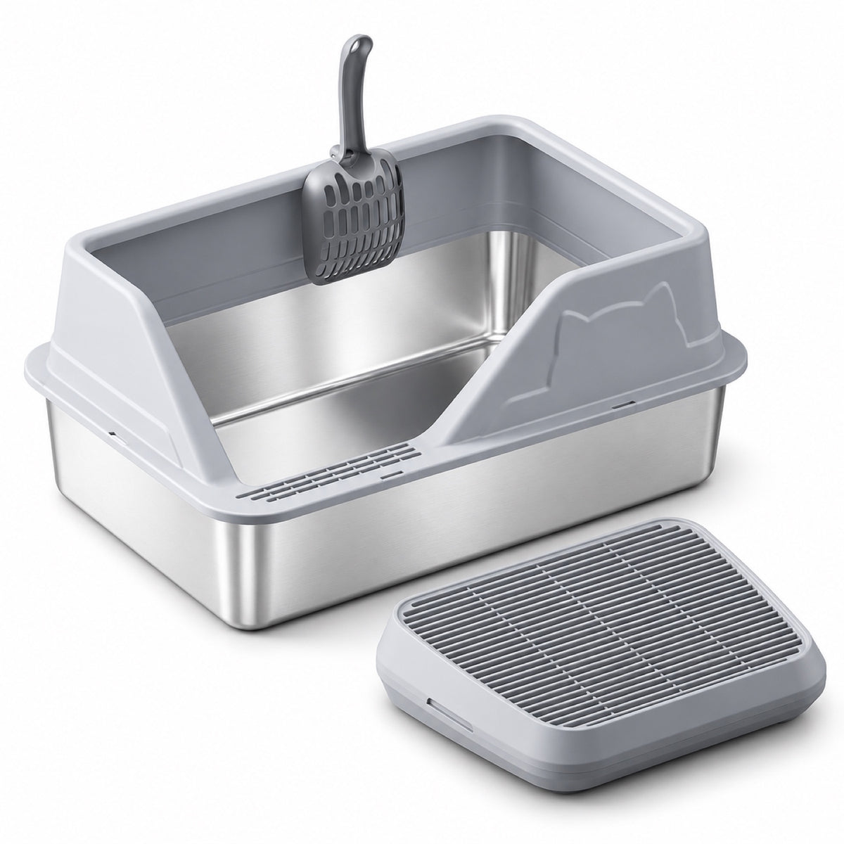 GAVPEPY Extra Large Stainless Steel High-Sided Cat Litter Box, 56 Options image 46 - DPlitterbox5-LightGray-50X35X28CM-V30.jpg