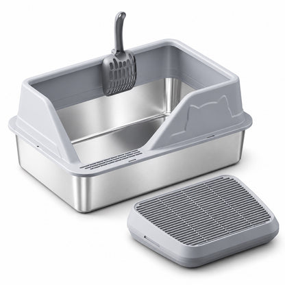GAVPEPY Extra Large Stainless Steel High-Sided Cat Litter Box, 56 Options image 46 - DPlitterbox5-LightGray-50X35X28CM-V30.jpg