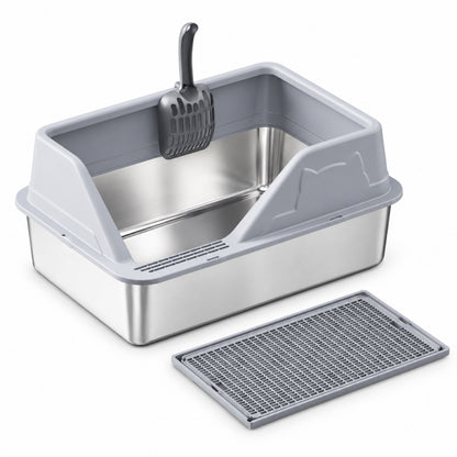 GAVPEPY Extra Large Stainless Steel High-Sided Cat Litter Box, 56 Options image 13 - DPlitterbox5-LightGray-50X35X28CM-V44.jpg