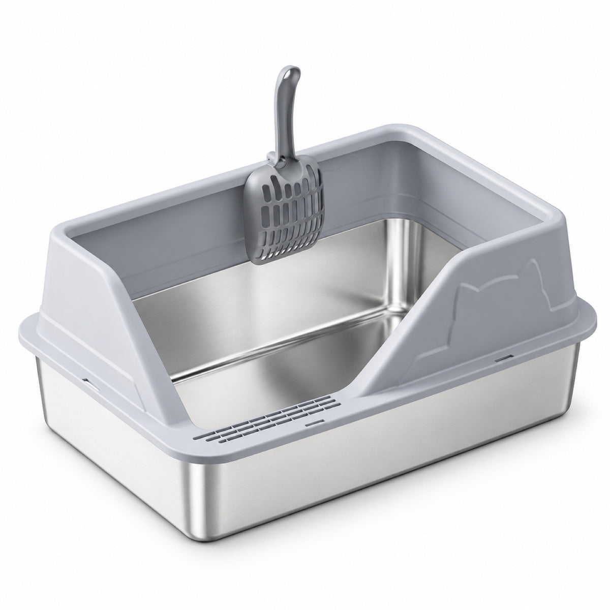 GAVPEPY Extra Large Stainless Steel High-Sided Cat Litter Box, 56 Options image 54 - DPlitterbox5-LightGray-50X35X28CM.jpg
