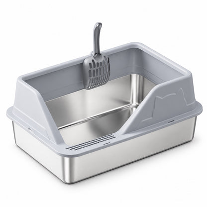 GAVPEPY Extra Large Stainless Steel High-Sided Cat Litter Box, 56 Options image 54 - DPlitterbox5-LightGray-50X35X28CM.jpg